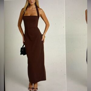 Elegant Brown Halter Neck Dress
